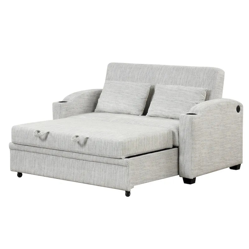 Convertible Loveseat Sofa Bed - White Grey, 2-Seater