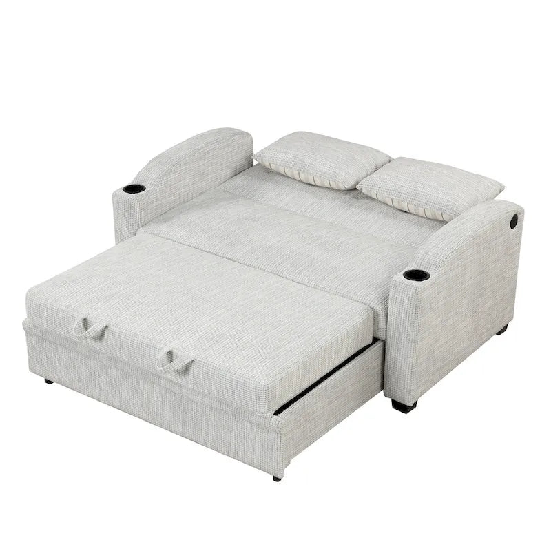 Convertible Loveseat Sofa Bed - White Grey, 2-Seater