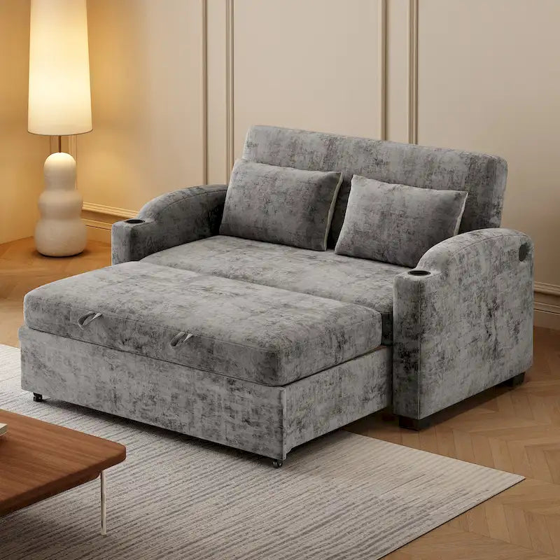 Convertible Loveseat Sofa Bed - White Grey, 2-Seater