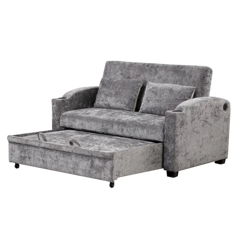 Convertible Loveseat Sofa Bed - White Grey, 2-Seater