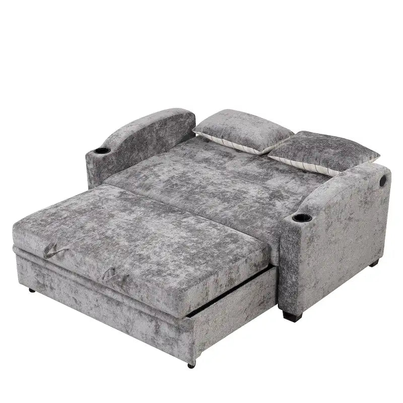 Convertible Loveseat Sofa Bed - White Grey, 2-Seater
