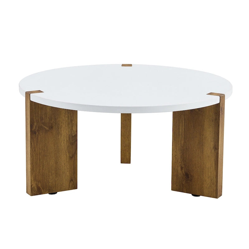 Coffee Table Round Coffee Table with Rectangular Legs Home Center Table Wooden Side Table for Living Room