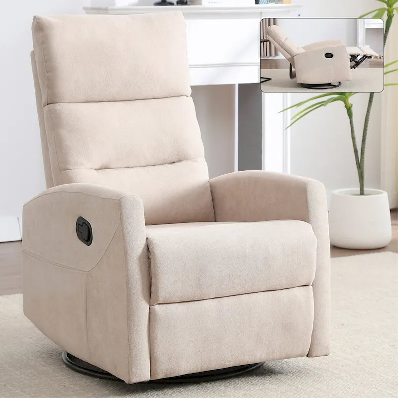 Manual Recliner Chair with Rocker and Swivel in Fabric for Living Room