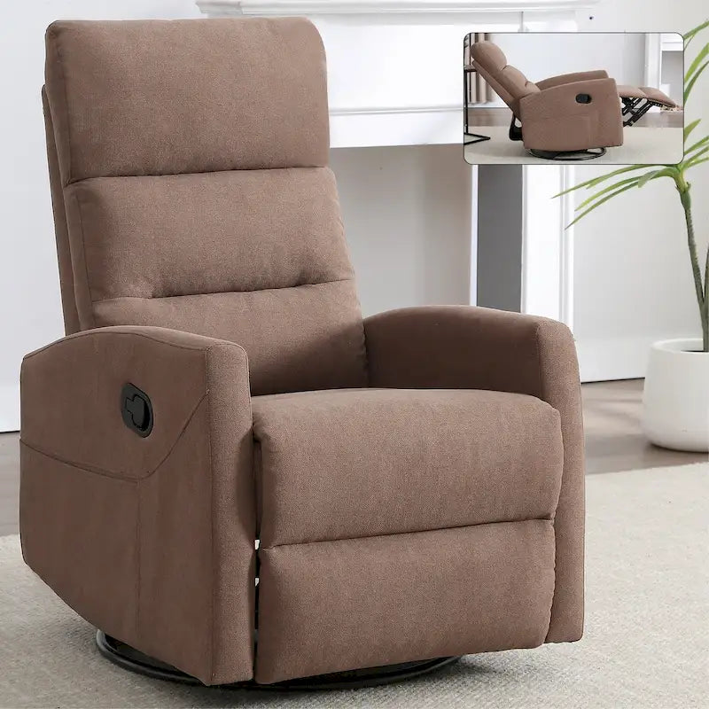 Manual Recliner Chair with Rocker and Swivel in Fabric for Living Room