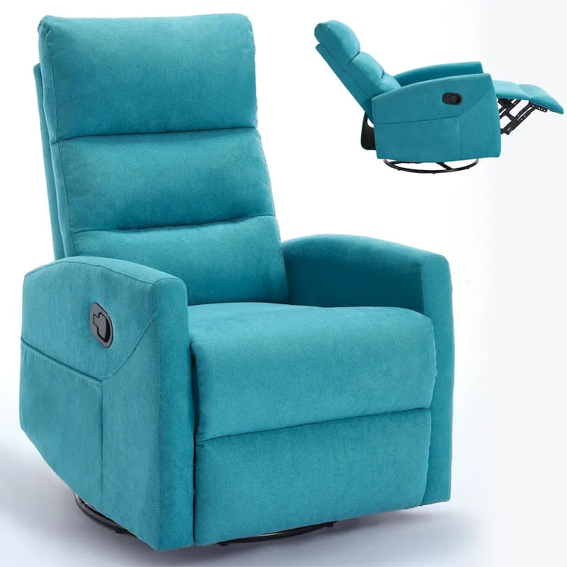 Manual Recliner Chair with Rocker and Swivel in Fabric for Living Room