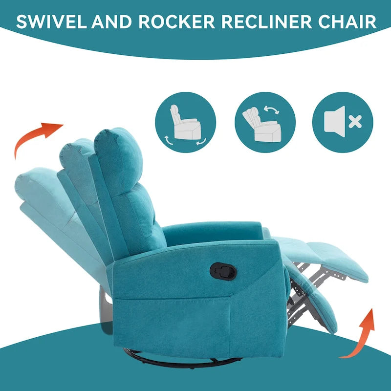 Manual Recliner Chair with Rocker and Swivel in Fabric for Living Room
