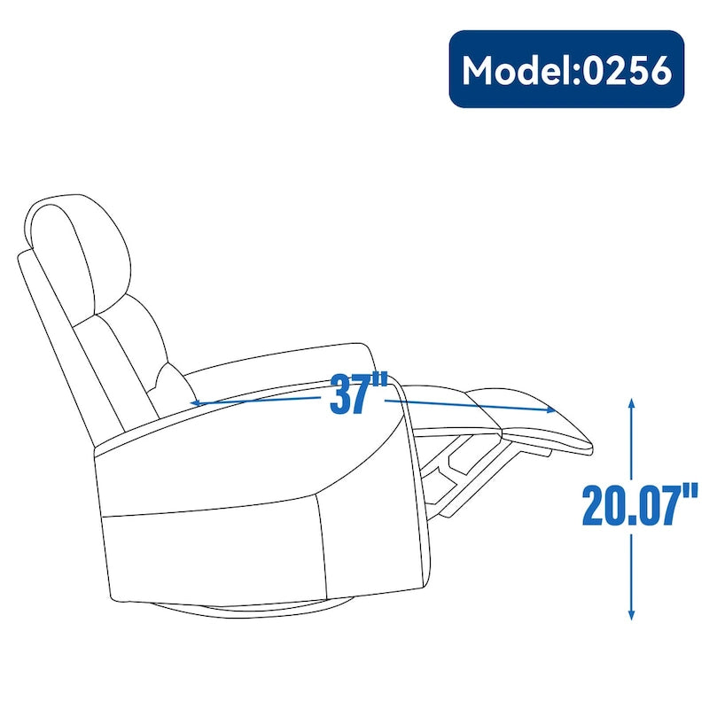 Manual Recliner Chair with Rocker and Swivel in Fabric for Living Room