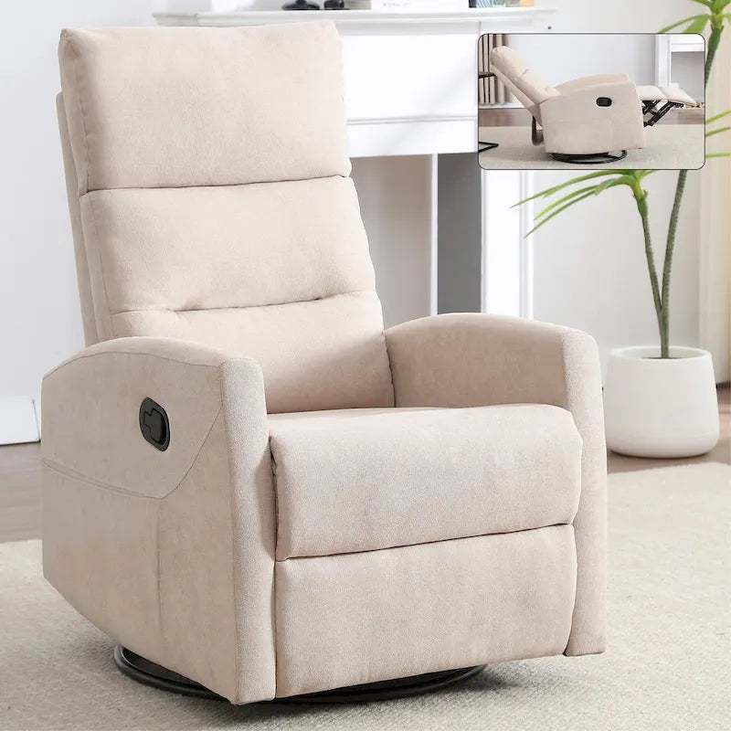 Manual Recliner Chair with Rocker and Swivel in Fabric for Living Room