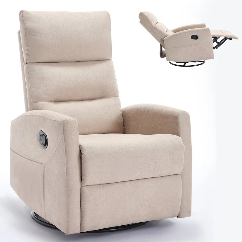 Manual Recliner Chair with Rocker and Swivel in Fabric for Living Room