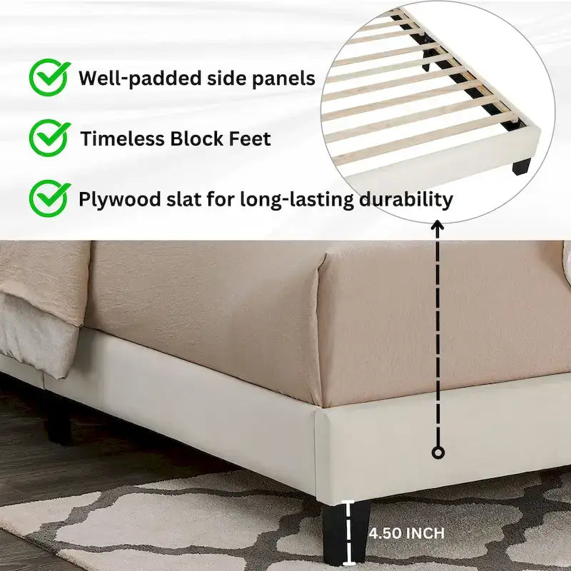 Full Platform Bed with Adjustable Headboard, Dove Fabric