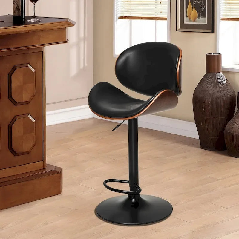 Costway Set of 2 Bentwood Barstool Mid-Century Adjustable Swivel PU
