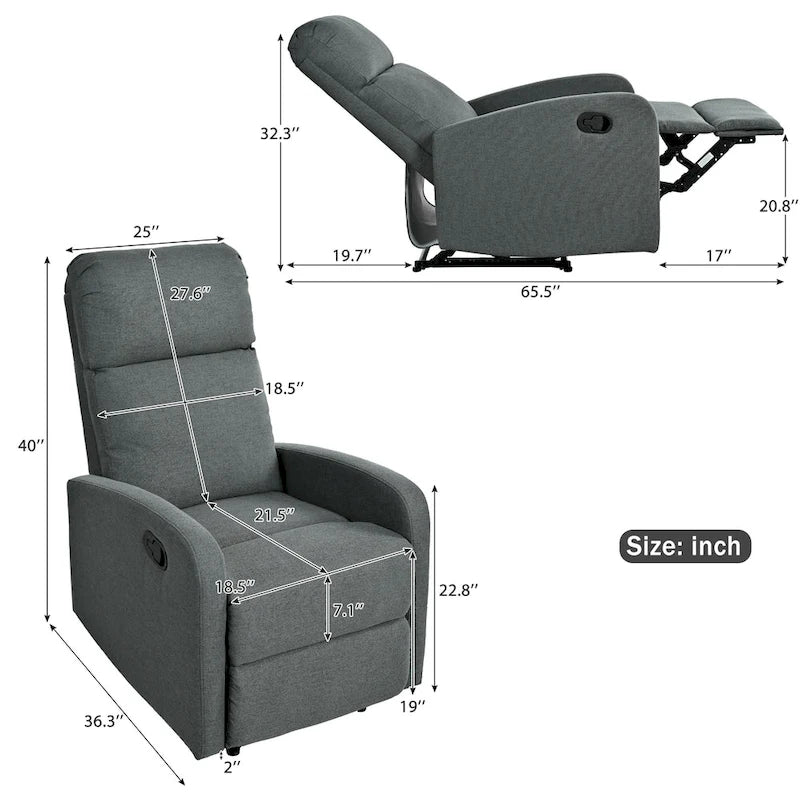 Modern Recliner Manual Recliner Home Theater Manual Recliner Chair with Adjustable Backrest for Living Room