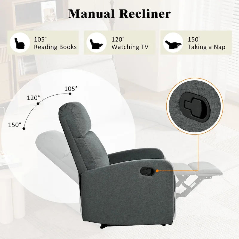 Modern Recliner Manual Recliner Home Theater Manual Recliner Chair with Adjustable Backrest for Living Room