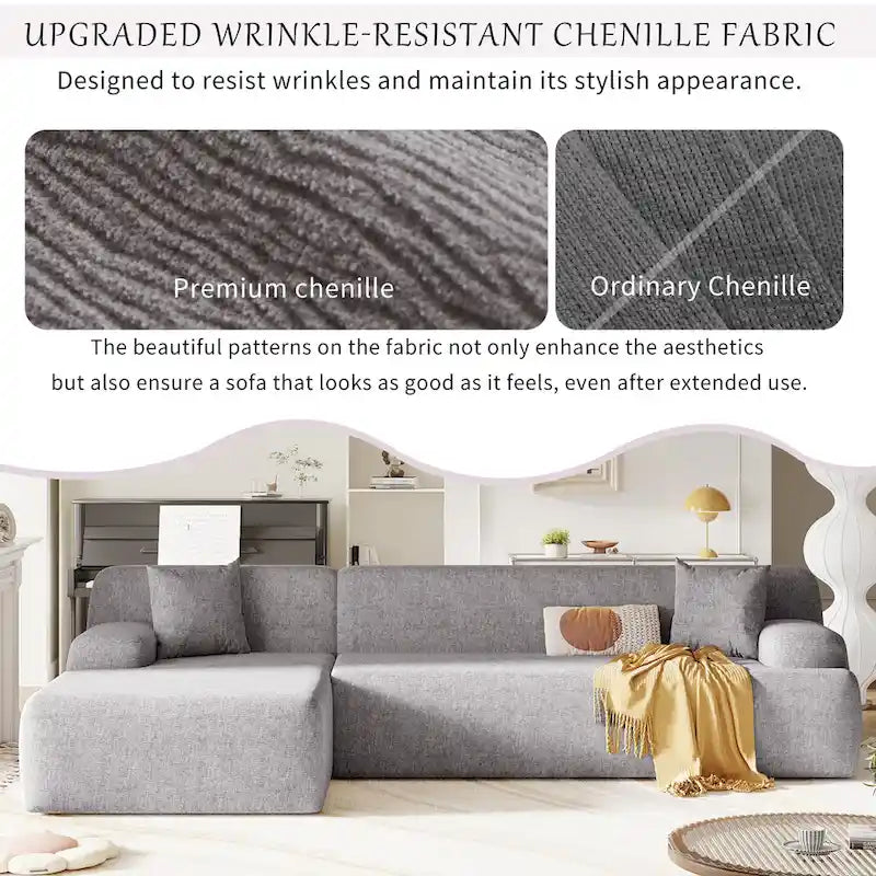 111 Polyester L-Shape Modular Sectional Sofa with High-Density Foam, 27 Deep Seat and Anti-Wrinkle Chenille Fabric