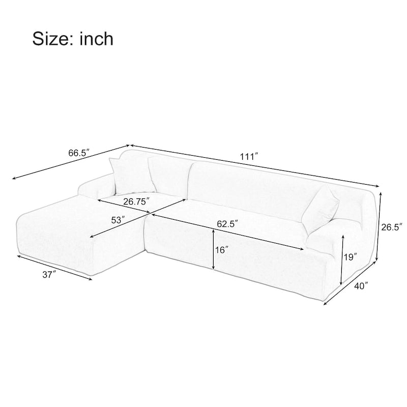 111 Polyester L-Shape Modular Sectional Sofa with High-Density Foam, 27 Deep Seat and Anti-Wrinkle Chenille Fabric