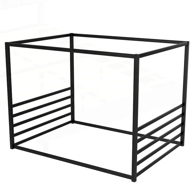 Modern Iron Double-Size Floor Bed with Multi-Functional Guardrails and Stable Structure