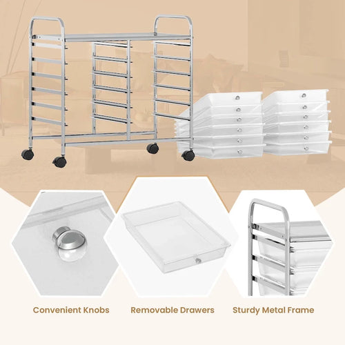 12-Drawer Rolling Storage Cart Mobile Utility Cart on Wheels