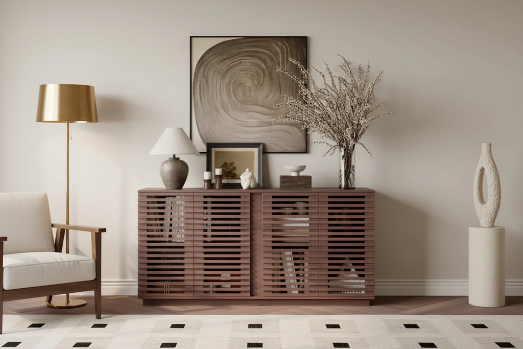 Buffet Sideboard with Slatted Wood Doors - Oak