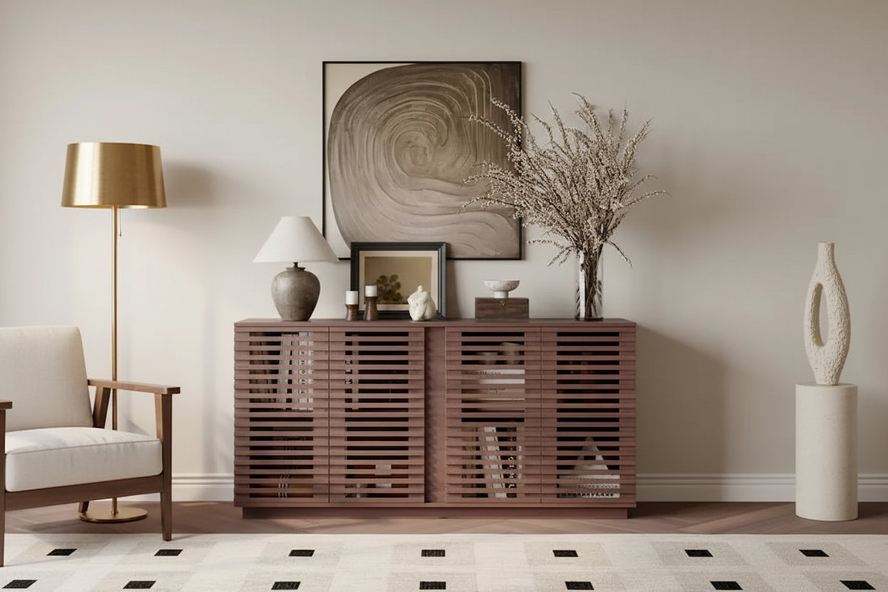 Buffet Sideboard with Slatted Wood Doors - Oak