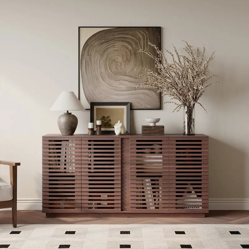 Buffet Sideboard with Slatted Wood Doors - Oak