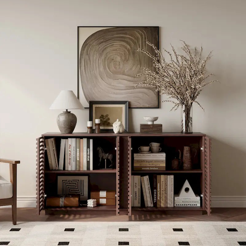 Buffet Sideboard with Slatted Wood Doors - Oak