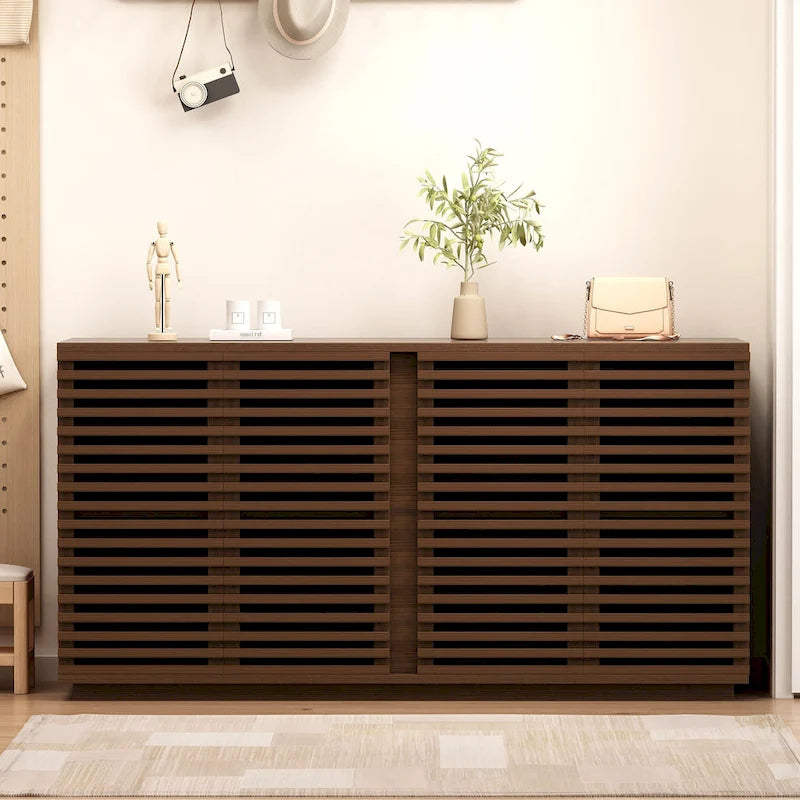 Buffet Sideboard with Slatted Wood Doors - Oak