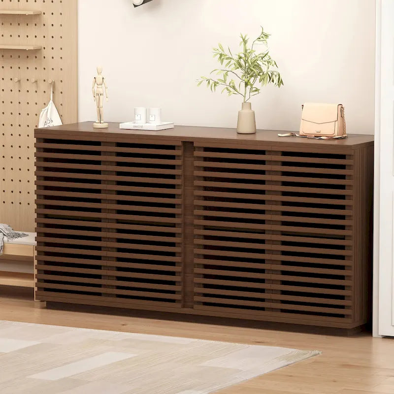 Buffet Sideboard with Slatted Wood Doors - Oak