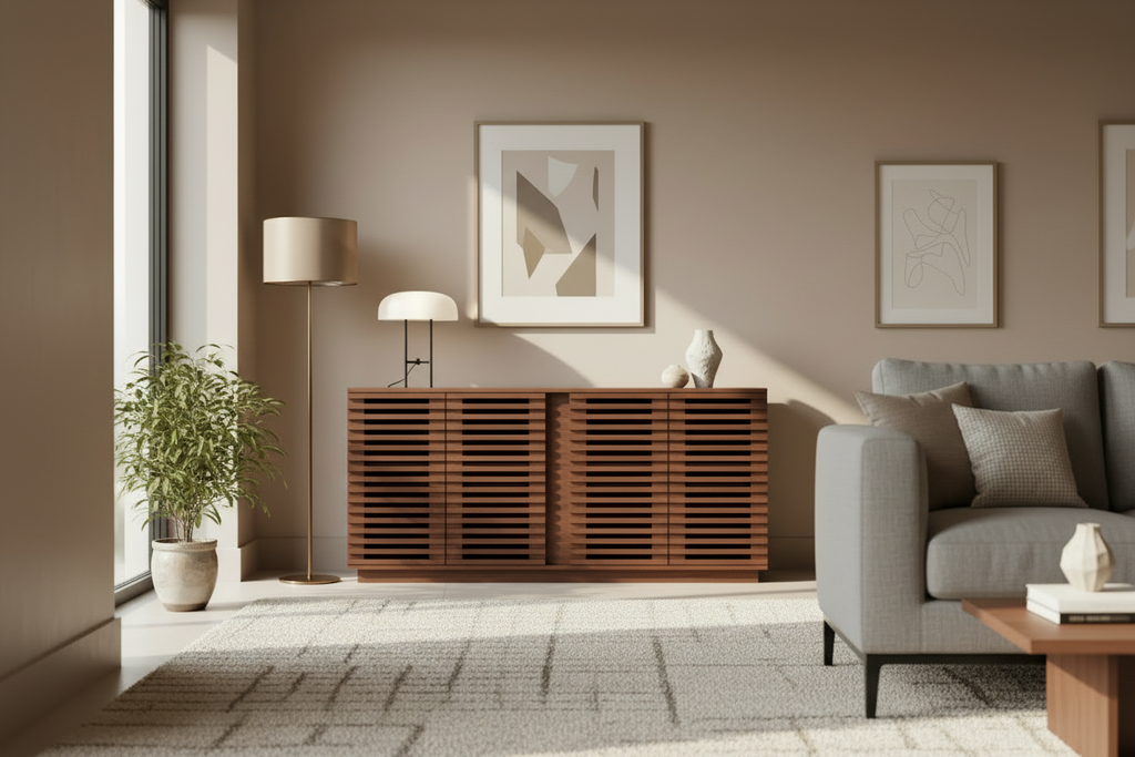 Buffet Sideboard with Slatted Wood Doors - Oak