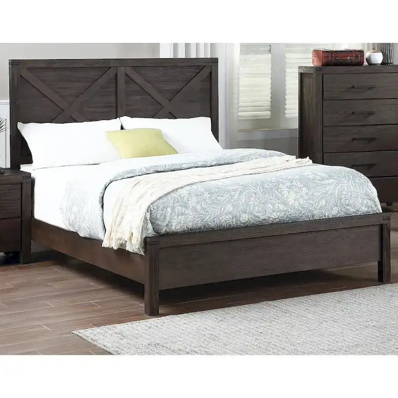 Queen Bed with X-Design Headboard - Espresso