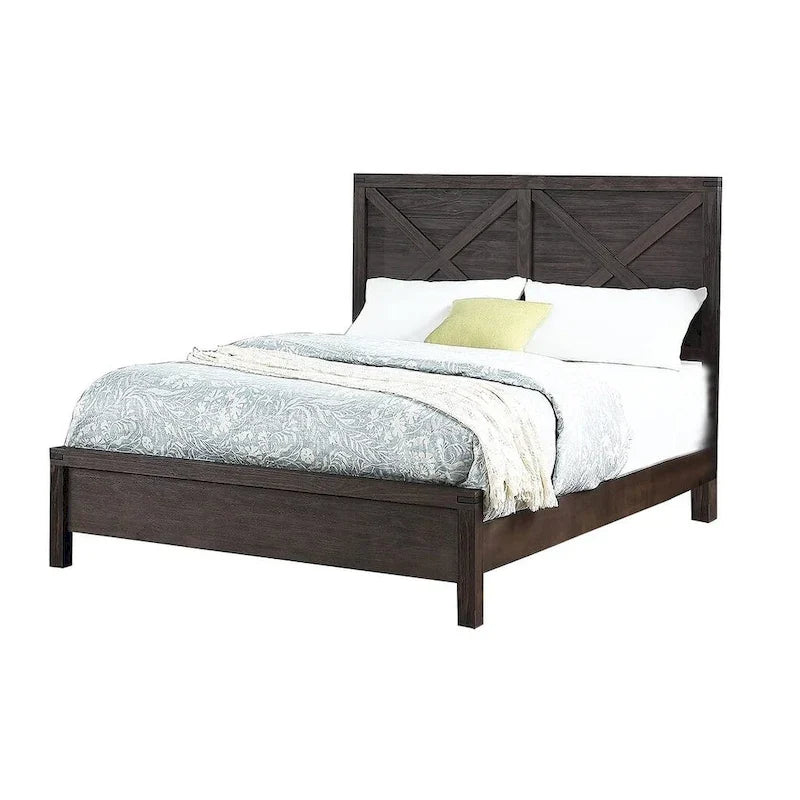 Queen Bed with X-Design Headboard - Espresso