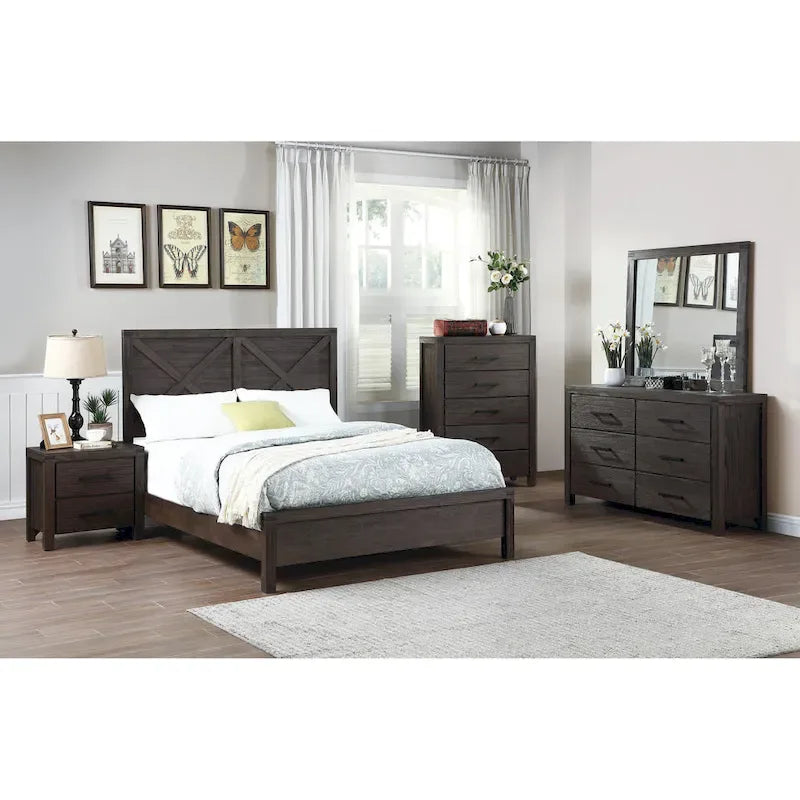 Queen Bed with X-Design Headboard - Espresso