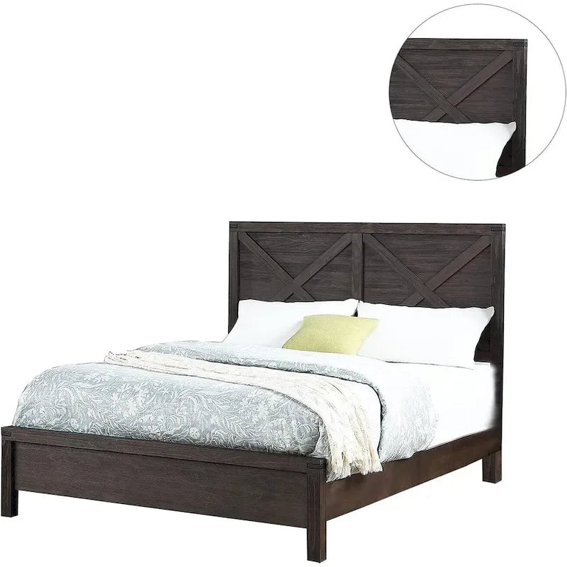 Queen Bed with X-Design Headboard - Espresso