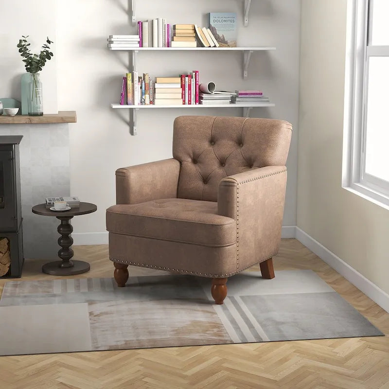 Suede Fabric Club Chair With Wood Legs