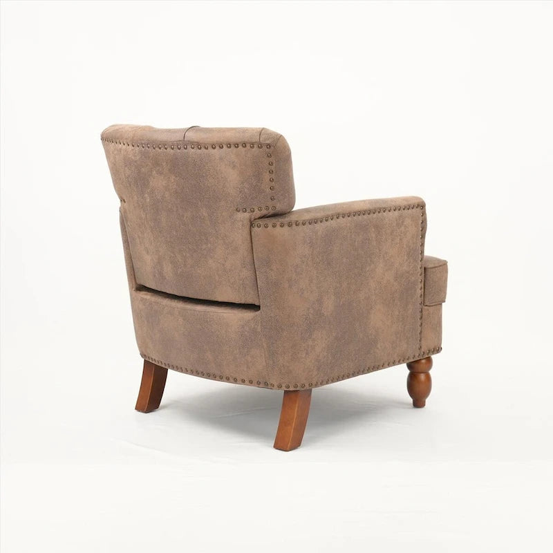 Suede Fabric Club Chair With Wood Legs