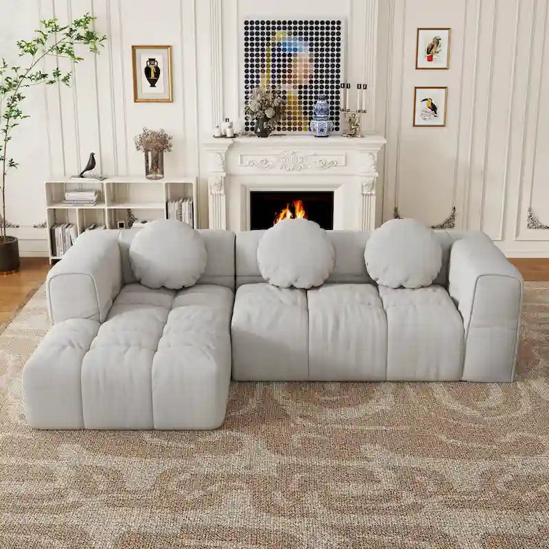 103 L-Shaped Chenille Sectional Sofa with Left Recliner & Pillows