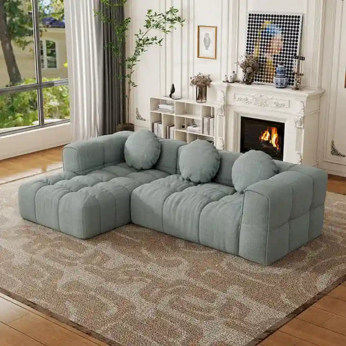103 L-Shaped Chenille Sectional Sofa with Left Recliner & Pillows