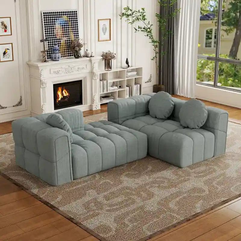 103 L-Shaped Chenille Sectional Sofa with Left Recliner & Pillows