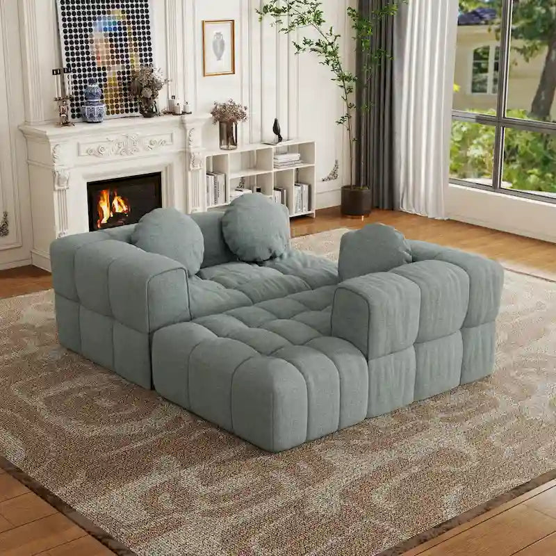 103 L-Shaped Chenille Sectional Sofa with Left Recliner & Pillows