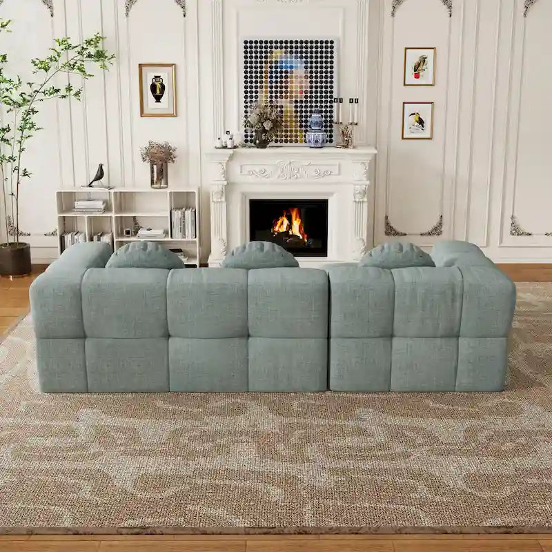 103 L-Shaped Chenille Sectional Sofa with Left Recliner & Pillows