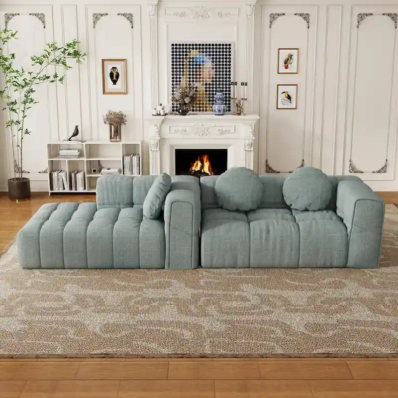 103 L-Shaped Chenille Sectional Sofa with Left Recliner & Pillows