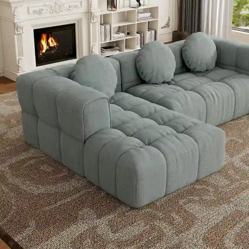103 L-Shaped Chenille Sectional Sofa with Left Recliner & Pillows