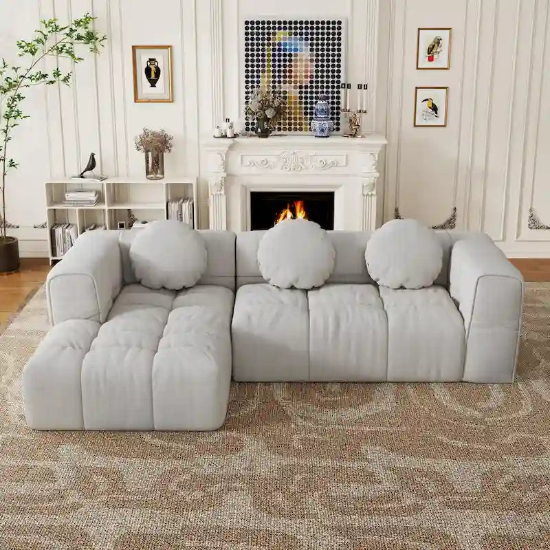 103 L-Shaped Chenille Sectional Sofa with Left Recliner & Pillows