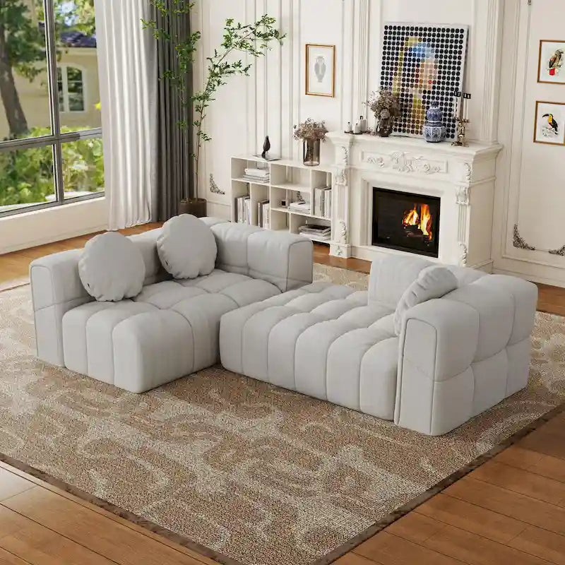 103 L-Shaped Chenille Sectional Sofa with Left Recliner & Pillows