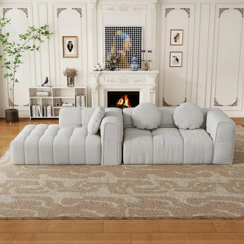 103 L-Shaped Chenille Sectional Sofa with Left Recliner & Pillows
