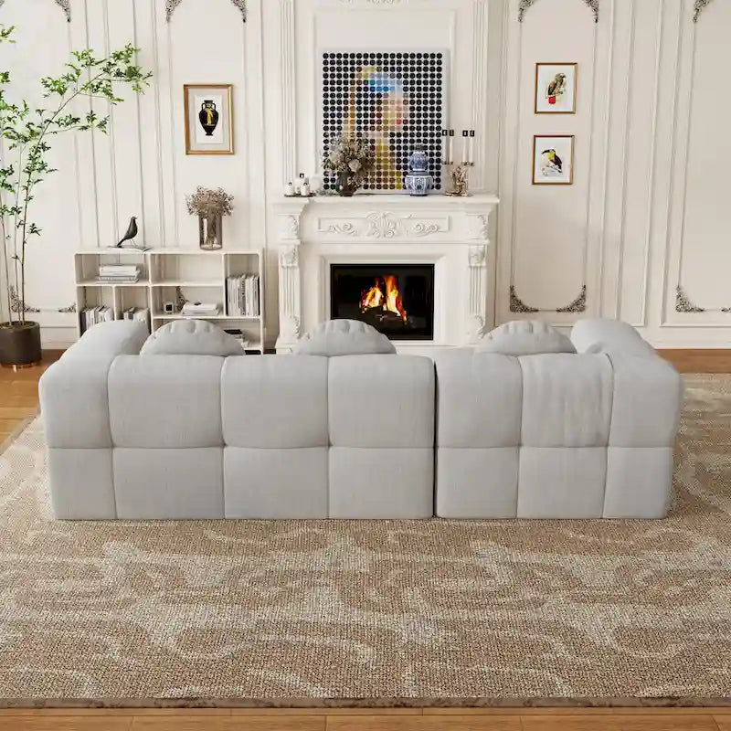 103 L-Shaped Chenille Sectional Sofa with Left Recliner & Pillows