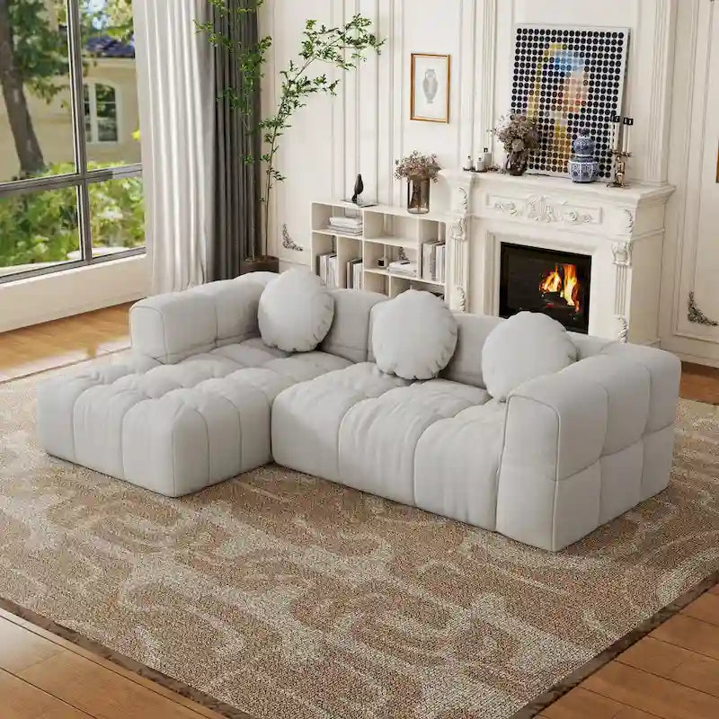 103 L-Shaped Chenille Sectional Sofa with Left Recliner & Pillows