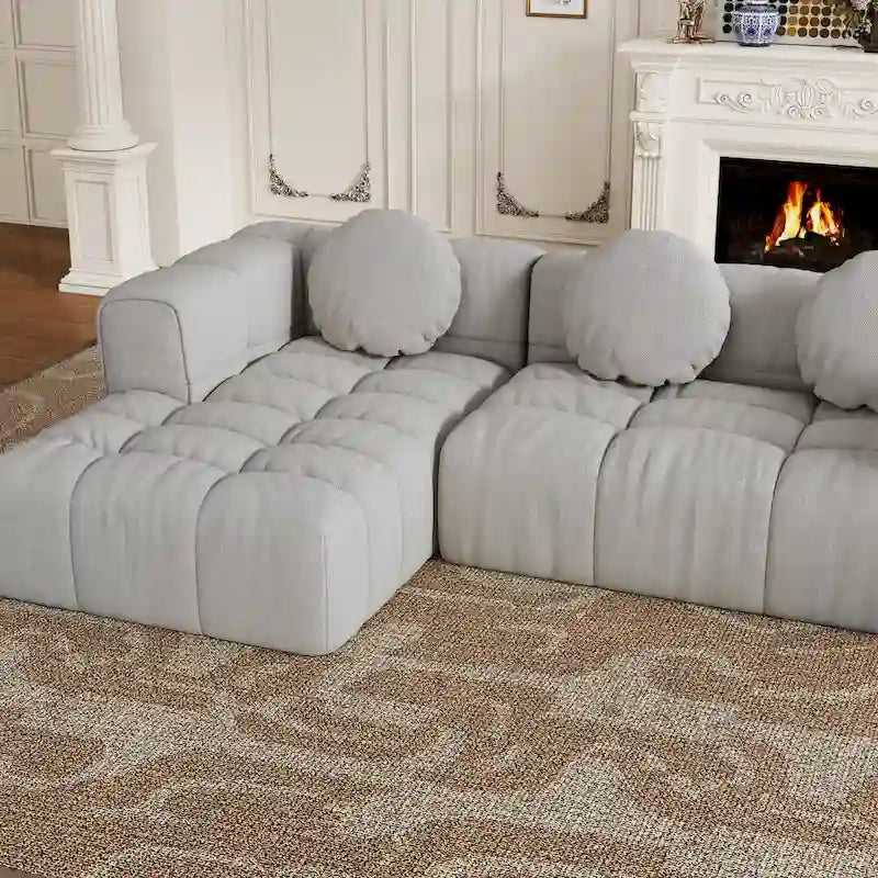 103 L-Shaped Chenille Sectional Sofa with Left Recliner & Pillows