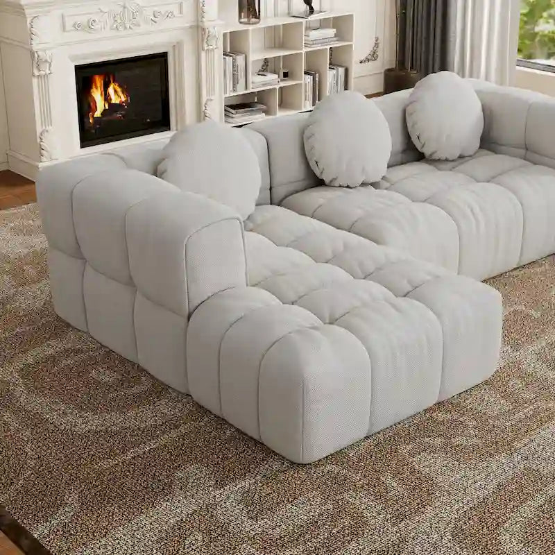 103 L-Shaped Chenille Sectional Sofa with Left Recliner & Pillows