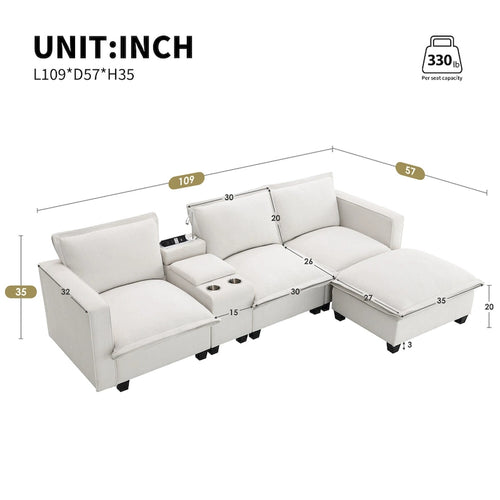 109 Chenille Modular Sectional Sofa with USB Console