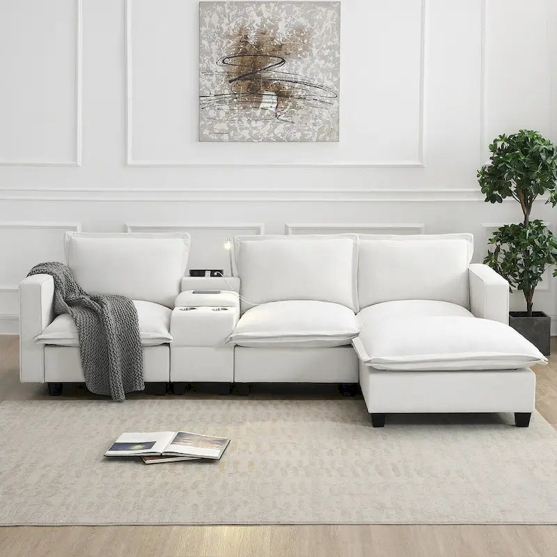 109 Chenille Modular Sectional Sofa with USB Console